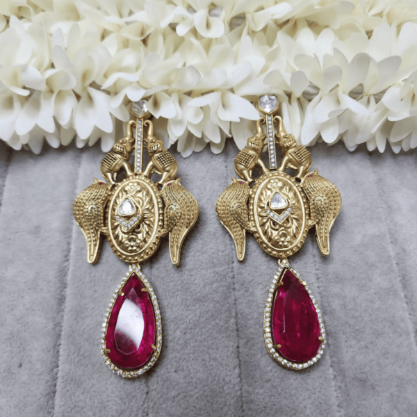 Moissanite Polki earrings with Doublets, handcrafted luxury jewelry by The Sparkle Jewellery