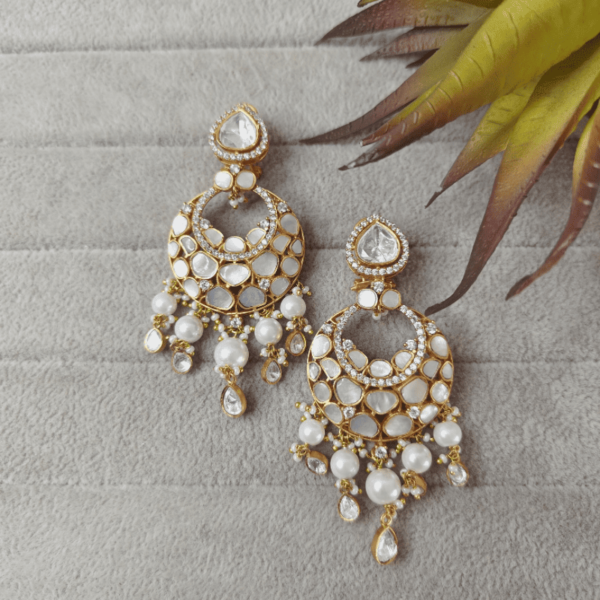 Polki Kundan MOP Chandbali Earrings by The Sparkle Jewellery, Traditional Indian Jewelry, Bridal Earrings