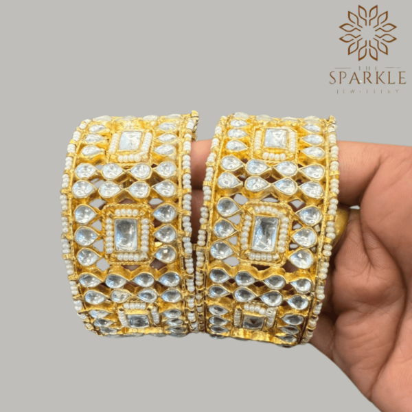 Luxury Gold Plated Jadau Pachi Kundan Bangles - The Sparkle Jewellery