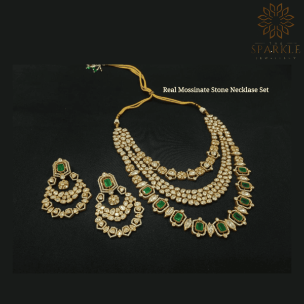 Green Moissanite Polki Multi-Layer Necklace Set with Earrings – The Sparkle Jewellery