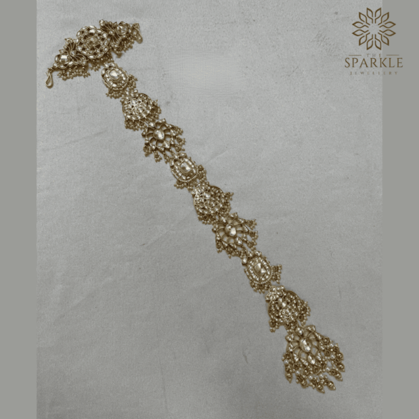 Antique Gold Pachi Kundan Hair Braid – Traditional Bridal Hair Accessory