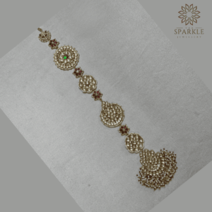 Gold plated Pachi Kundan hair braid with temple-inspired motifs – The Sparkle Jewellery