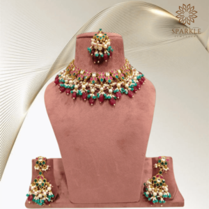 Multicolor Pachi Jadau Kundan Gold Plated Choker Necklace Set with Earrings and Maangtikka – Traditional Indian Jewellery
