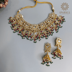 Regal Mehr Kundan Pearl Choker Necklace Set – Punjabi & South Indian Heritage Jewellery by The Sparkle Jewellery
