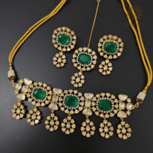 Real Moissanite Polki Choker Set with Emerald Green Stones – The Sparkle Jewellery – Worldwide Shipping