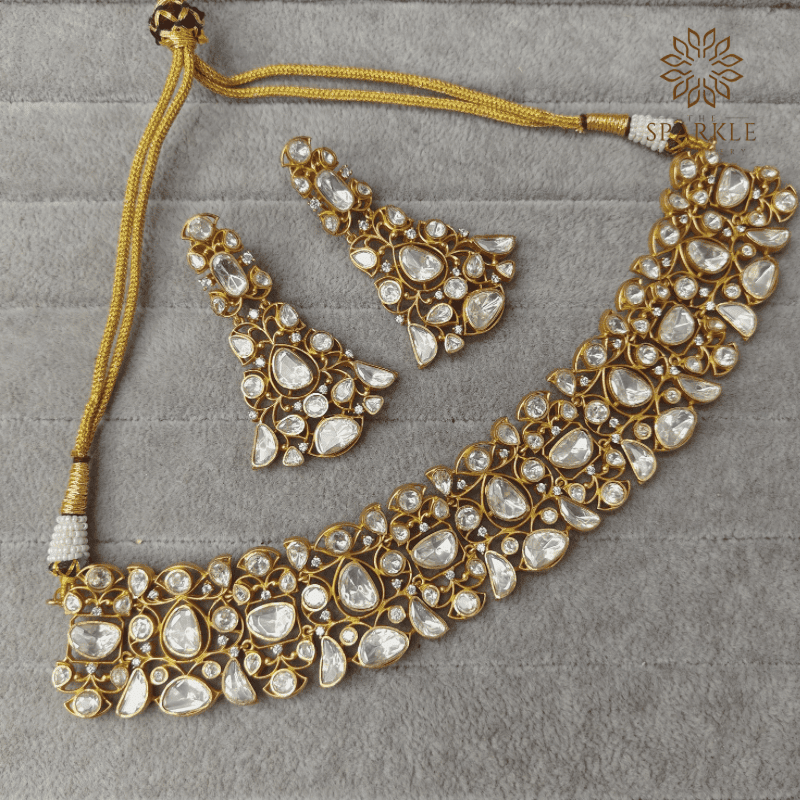 Real Moissanite Polki Kundan Choker Necklace Set by The Sparkle Jewellery – Worldwide Shipping