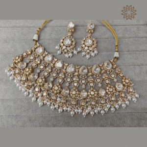 Real Moissanite Polki Bridal Necklace Set with Pearl Drops – The Sparkle Jewellery – Worldwide Shipping