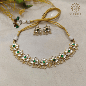 Pachi Kundan Gold Plated Jadau Necklace Set with Emerald Green Stones – The Sparkle Jewellery – Worldwide Shipping