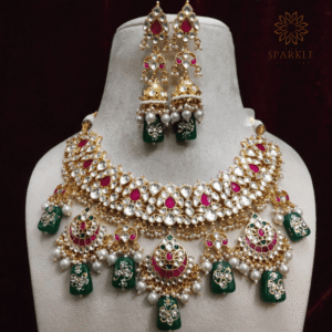 Bridal Pachi Kundan Gold Plated Necklace Set with Green Drops & Ruby Stones – The Sparkle Jewellery - Worldwide Shipping