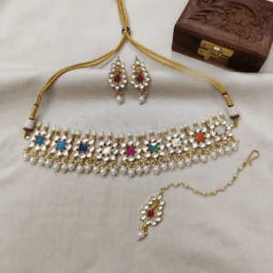 Multicolor Pachi Kundan Gold Plated Bridal Necklace Set with Pearl Drops – The Sparkle Jewellery – Worldwide Shipping