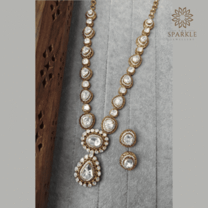 Real Moissanite Polki Long Necklace Set by The Sparkle Jewellery – Worldwide Shipping