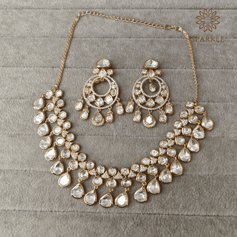 Real Moissanite Polki Chandelier Necklace Set – The Sparkle Jewellery – Worldwide Shipping