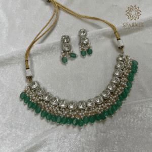 Premium Polki choker necklace set with mint green drops – The Sparkle Jewellery - Worldwide Shipping