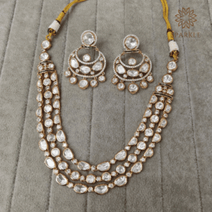3-Layered Carat Polish Moissanite Polki Necklace Set – The Sparkle Jewellery – Worldwide Shipping