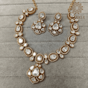 Real Moissanite Polki Kundan Necklace Set - The Sparkle Jewellery - Worldwide Shipping