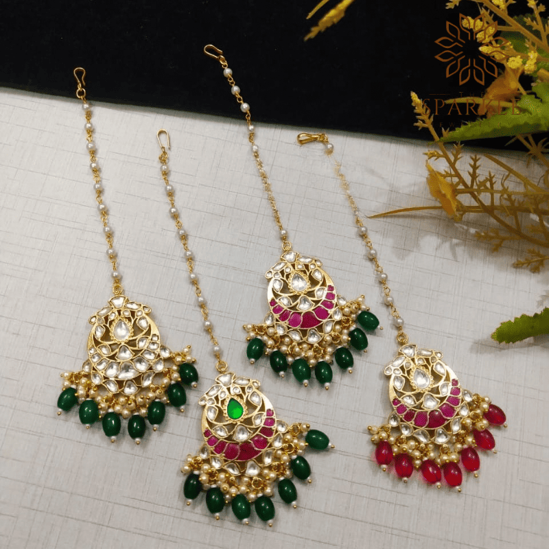 Jadau Pachi Kundan Gold Plated Jewellery with ruby and emerald stones by The Sparkle Jewellery.