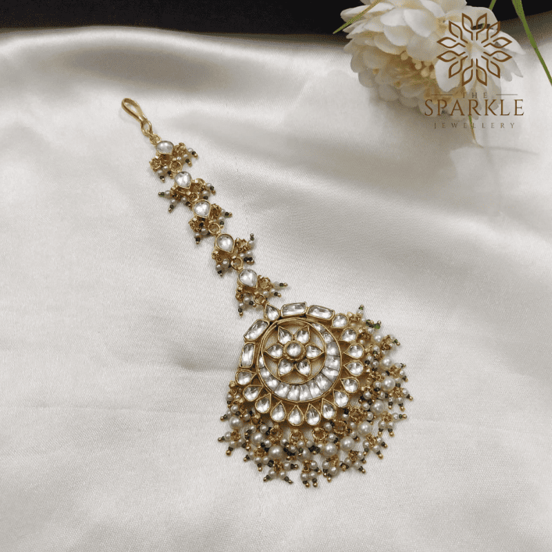 22K Gold Plated Pachi Kundan Jadau Heavy Maang Tikka – The Sparkle Jewellery