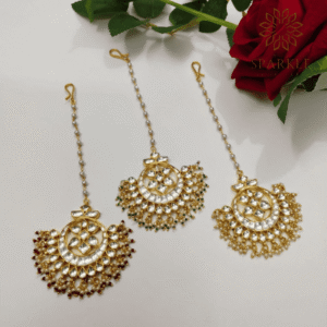 22K Gold Plated Pachi Kundan Jadau Maang Tikka in Red, Pink and Green – The Sparkle Jewellery