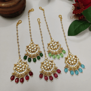 Pachi Kundan 22K Gold Plated Jadau Maang Tikka in Multi Colors by The Sparkle Jewellery – Worldwide Shipping