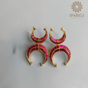 Ruby pink gold plated crescent statement earrings by The Sparkle Jewellery