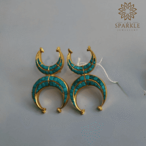 Turquoise blue gold plated crescent statement earrings by The Sparkle Jewellery