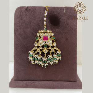 22K Gold Plated Pachi Kundan Jadau Maang Tikka with Ruby and Emerald Stones – The Sparkle Jewellery