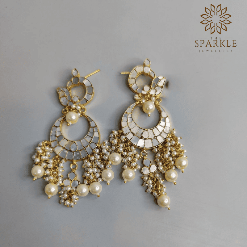 Ivory white mother of pearl MOP gold plated drop earrings with customisable pearl drops by The Sparkle Jewellery