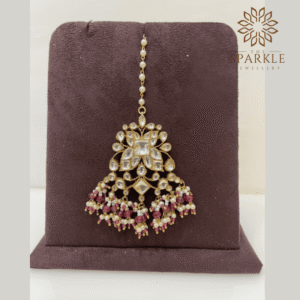 22K Gold Plated Pachi Kundan Jadau Maang Tikka with Ruby and Emerald Stones - The Sparkle Jewellery