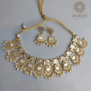 mother of pearl polki gold plated choker necklace set with pearl drops luxury indian jewellery usa uk canada uae