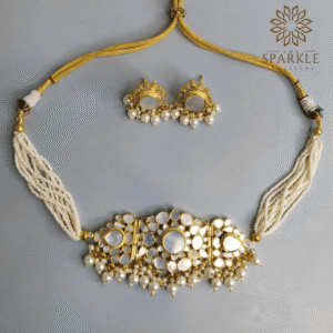 mother of pearl gold plated choker necklace set with pearl strands luxury indian jewellery usa uk canada uae