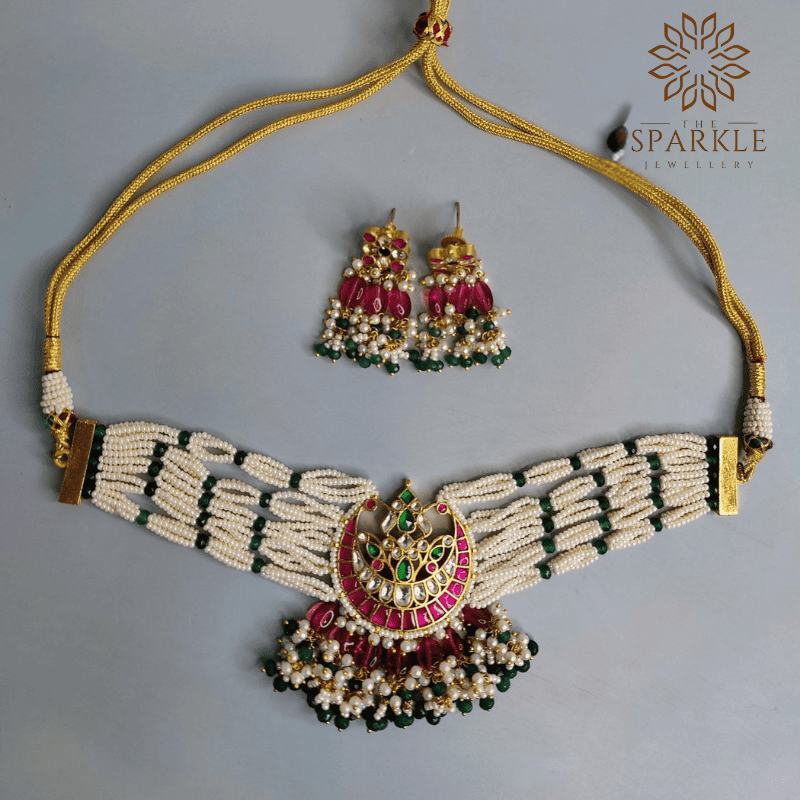 jadau pachi kundan gold plated choker necklace set with pearl strands luxury indian jewellery usa uk canada uae