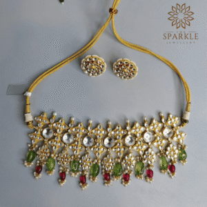 jadau pachi kundan gold plated choker necklace set with green red drops luxury indian jewellery usa uk canada uae