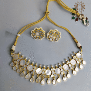 mother of pearl gold plated choker necklace set with drop motifs luxury indian jewellery usa uk canada uae