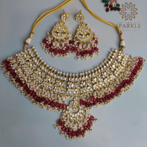 jadau pachi kundan gold plated bridal necklace set with ruby red and blush pink drops luxury indian jewellery usa uk canada uae