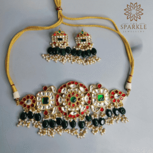 jadau pachi kundan gold plated choker necklace set with dark green drops luxury indian jewellery usa uk canada uae