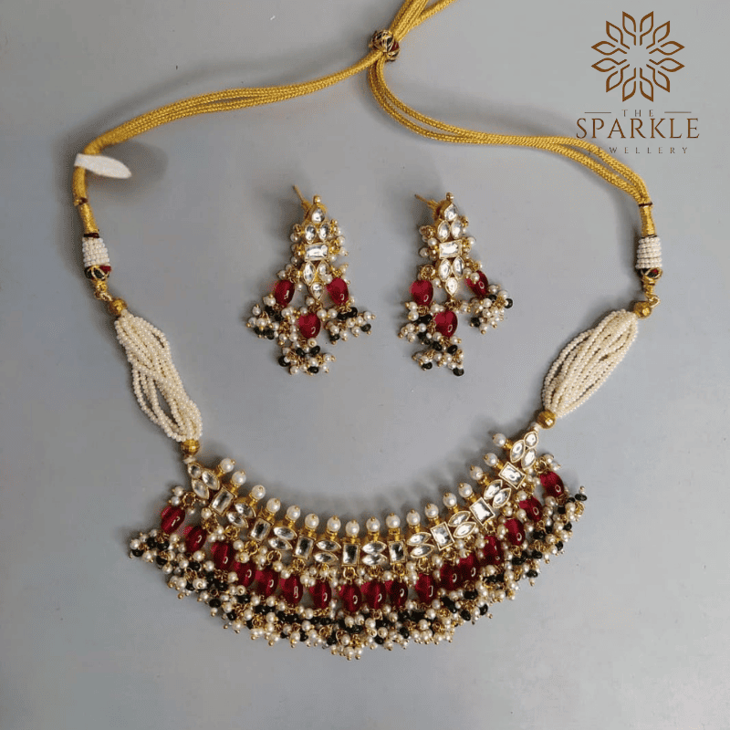 jadau pachi kundan gold plated choker necklace set with ruby red drops luxury indian jewellery usa uk canada uae