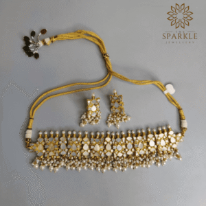 mother of pearl mop gold plated choker necklace set with pearl white drops luxury indian jewellery usa uk canada uae