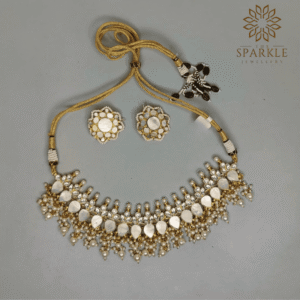 mother of pearl mop gold plated choker necklace set with pearl white fringe luxury indian jewellery usa uk canada uae