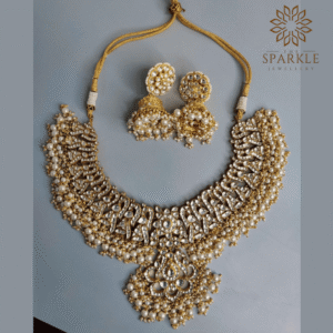 jadau pachi kundan gold plated bridal necklace set with pearl white drops and jhumka earrings luxury indian jewellery usa uk canada uae