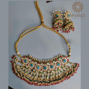 jadau pachi kundan gold plated choker necklace set with turquoise blue ruby pink and green drops luxury indian jewellery usa uk canada uae