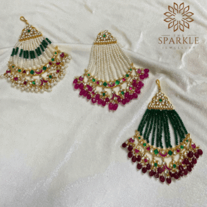 The Sparkle Jewellery multi color pearl jadau pachi kundan gold plated passa side jhumar hair accessory