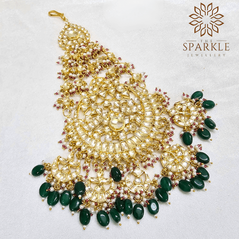 The Sparkle Jewellery bottle green jadau kundan gold plated passa side jhumar hair accessory