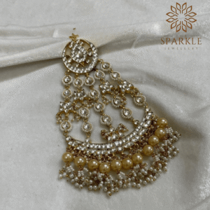 The Sparkle Jewellery champagne pearl jadau kundan gold plated passa with pearl drops