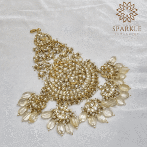 The Sparkle Jewellery ivory champagne jadau kundan gold plated passa side jhumar hair accessory