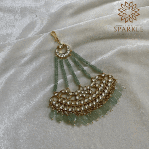 The Sparkle Jewellery mint green jadau pachi kundan gold plated passa side jhumar hair accessory