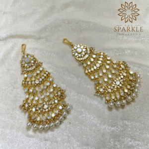 The Sparkle Jewellery mother of pearl jadau gold plated passa with pearl drops pair