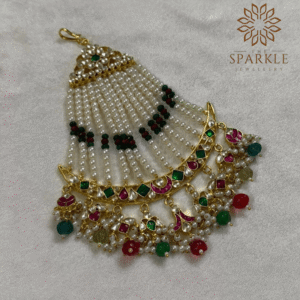 The Sparkle Jewellery multi color pearl jadau pachi kundan gold plated passa side jhumar hair accessory