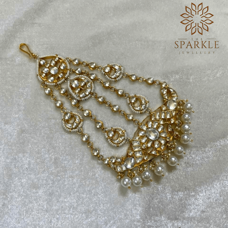 The Sparkle Jewellery pearl drop jadau kundan gold plated passa side jhumar hair accessory