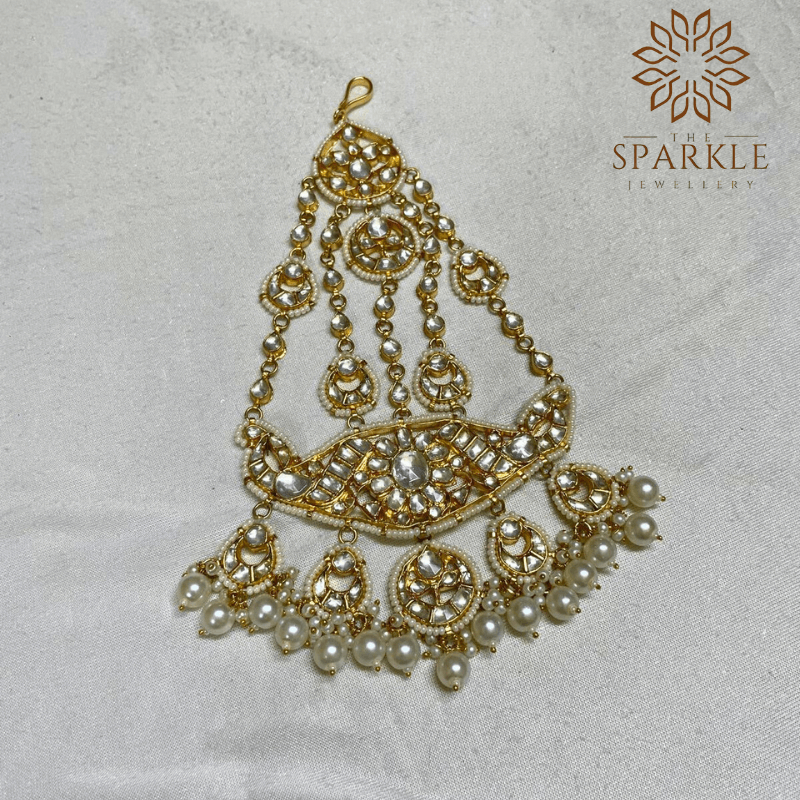 The Sparkle Jewellery pearl drop jadau kundan gold plated passa side jhumar hair accessory