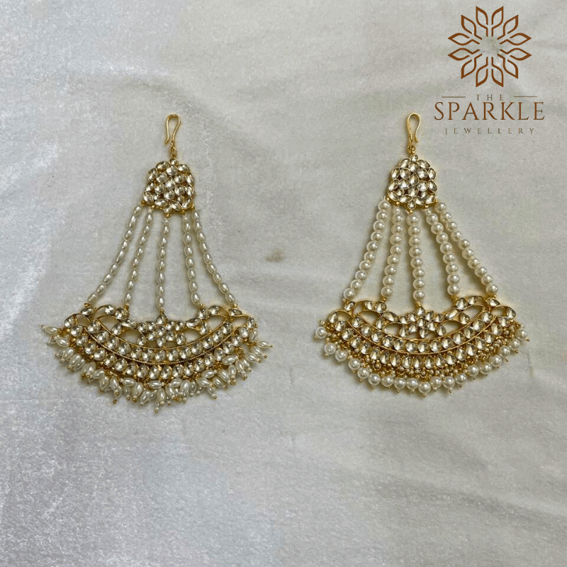 The Sparkle Jewellery pearl layered jadau pachi kundan passa pair gold plated side jhumar hair accessories